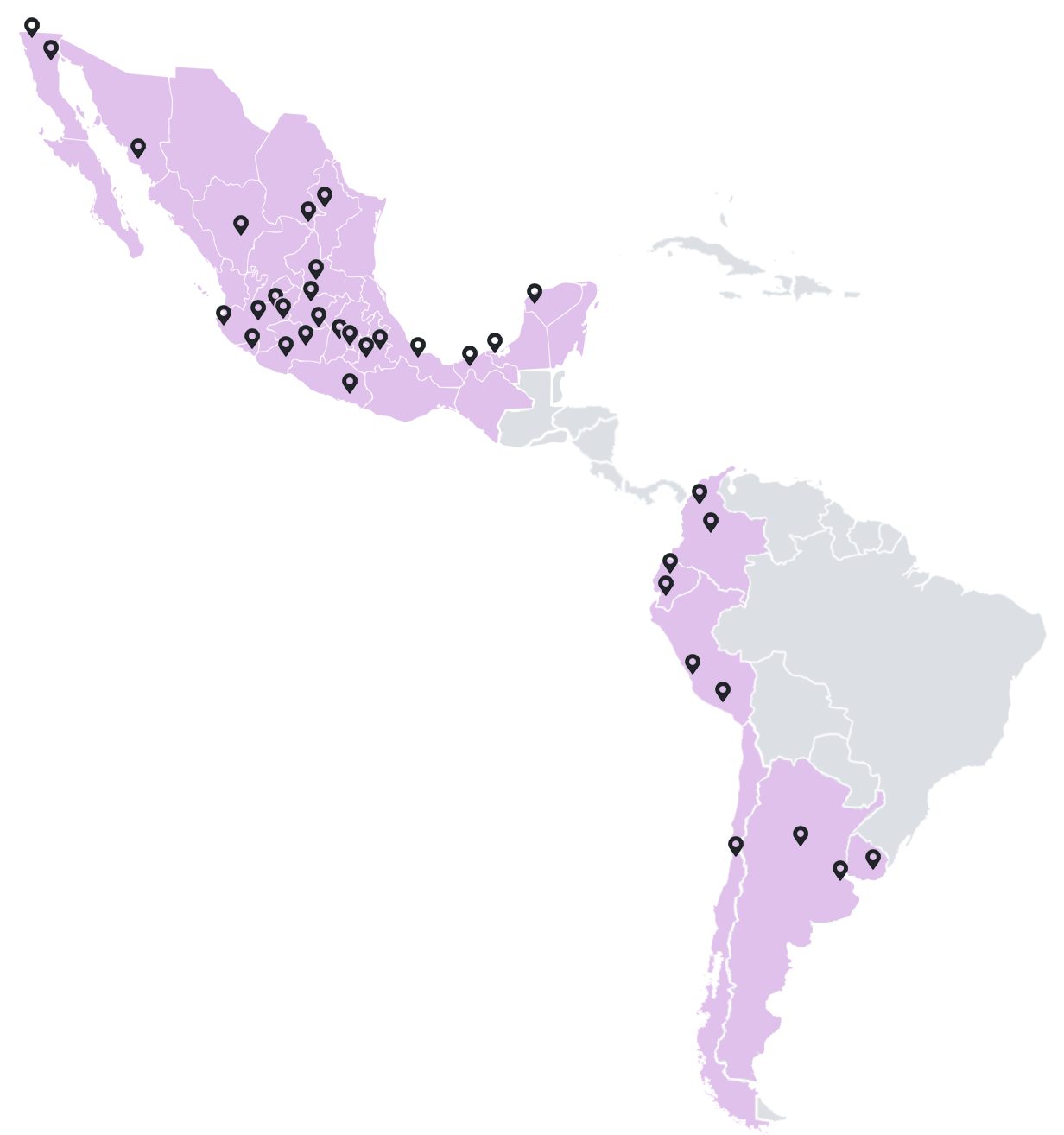 Mapa de la presencia de WIZI en México y Latinoamerica